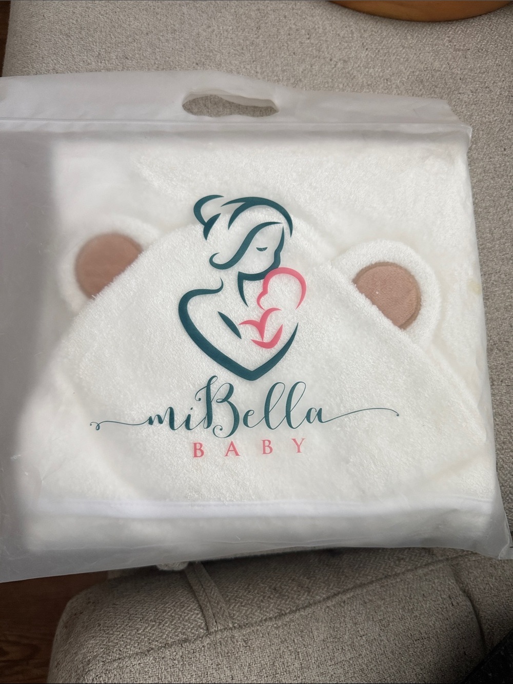 White Hooded Towel with Pink Accents
